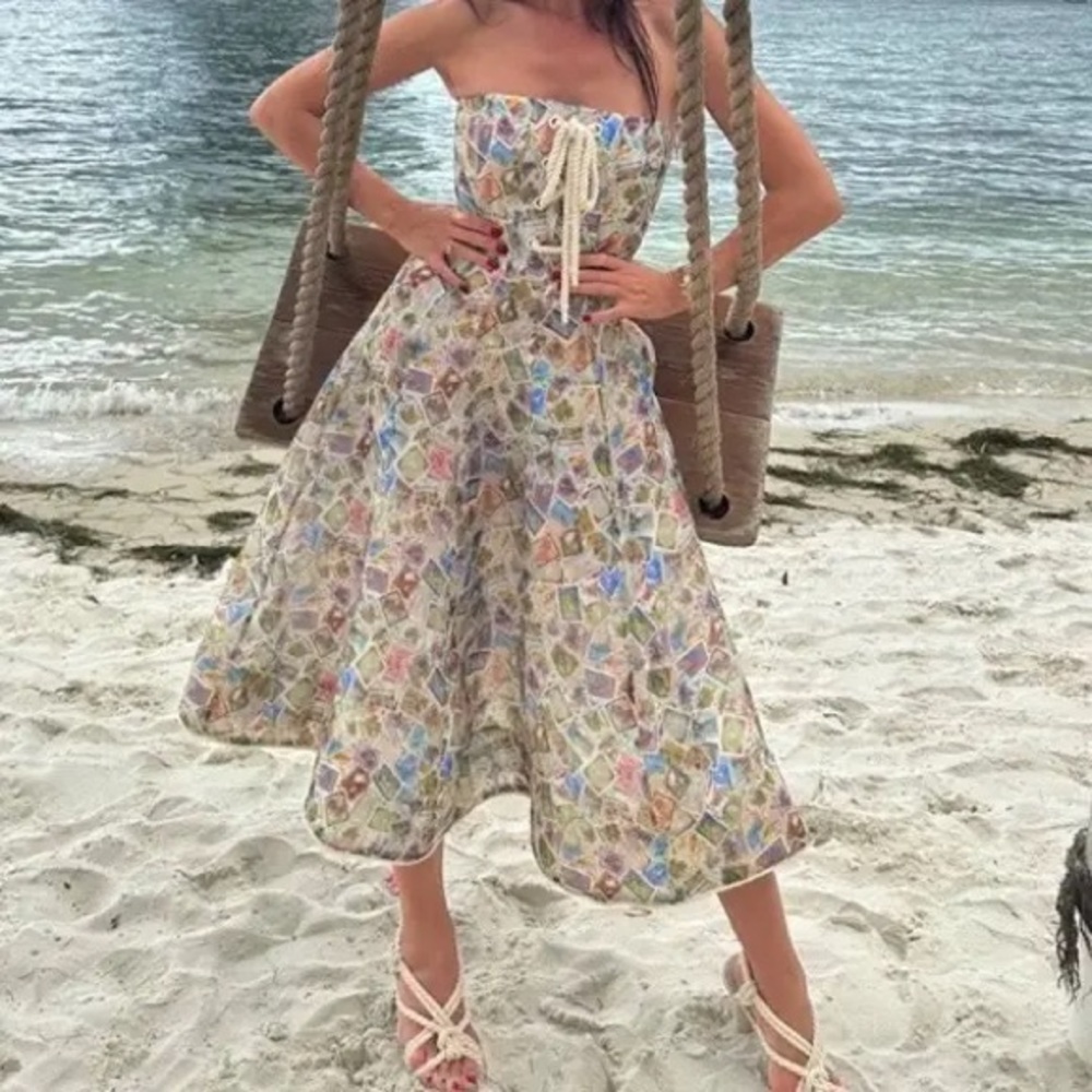 Zimmermann Lace Up Strapless Dress